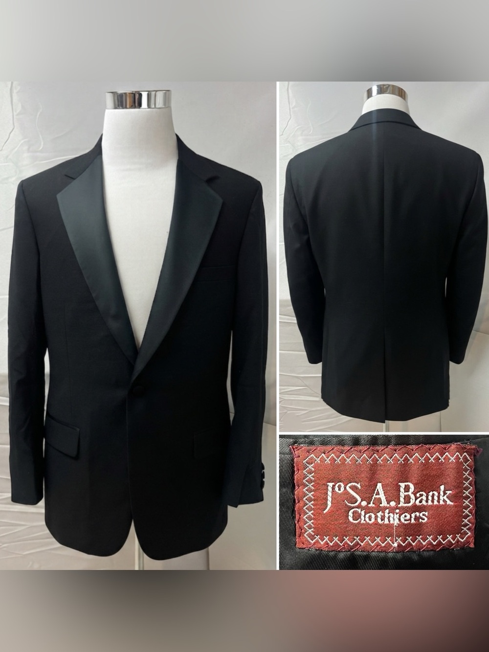 Jos. A. Bank Men's 42L Black Single Button Tuxedo Blazer Jacket Vintage USA Coat